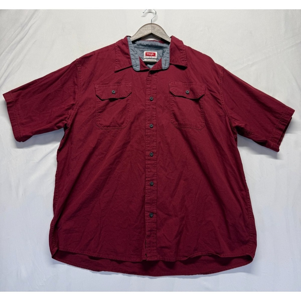 Wrangler Flex For Comfort Shirt Men XL Red Pleated Cotton High Low Hem Button Up